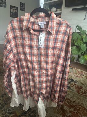 Emma G Women's Orange and Gray Plaid Button-Down Shirt